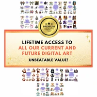 Premium quality digital art preview showing unbeatable value. Collection includes watercolor bows, reaper figures, and sheltie dogs for sublimation.