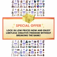 Special offer promotional image with gold gift box. Assortment of watercolor dogs, rabbits, and gnomes for limitless creative freedom.