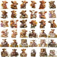 55 Watercolor Highland Cow Clipart Bundle featuring a wide variety of poses with sunflowers, baskets, and floral elements. Full collection preview for commercial use.