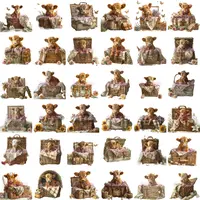 36 Watercolor Highland Cow Clipart Bundle grid view featuring calves nestled in antique trunks, picnic baskets, and barrels with roses, sunflowers, and blankets. Ideal for teachers' resources.