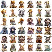 36 Sleepy Animals In Clothes Clipart Bundle featuring cute monkeys, giraffes, and hippos in cozy pajamas. Variety of nursery animals for stickers and scrapbooking.