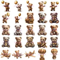 Sweet Teddy Bear Boy Clipart grid view featuring bears with balloons, in hot air balloons, and vintage planes. Assortment of poses for educational resources.