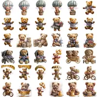 Teddy Bear Boy Clipart grid view showcasing bears paragliding, in hot air balloons, and riding bikes. Full assortment of styles for classroom decor and printables.