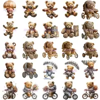 Vintage Teddy Bear Boy Clipart grid view showing bears in prams, with parachutes, and in active poses. Variety of charming elements for low content books.