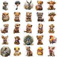 Little Animal Clipart Bundle grid view showing cute single elements like ostriches, foxes, an owl, a peacock, a pelican, and a baby pig. Isolated PNGs for digital stickers.