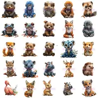 Baby Animal Clipart Bundle grid view showing 25 cute watercolor baby animals including bear, fox, frog, monkey and leopard cub. Perfect for scrapbooking and planner layouts.