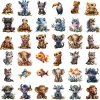 Exotic Baby Animals Clipart grid view showing variety of cute species like toucan, giraffe, elephants, fish, and mythical unicorn creatures. Commercial use PNGs for educators.