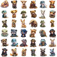 Jungle and Aquatic Baby Animals Clipart grid view showcasing a diverse collection of monkeys, frogs, turtles, armadillos, and exotic lizard illustrations. Commercial use PNGs.