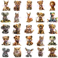 Cute Animal Clipart Bundle grid view showing baby koalas, lynx, leopards, a frog, an owl, and a small llama. Isolated PNGs for sublimation and scrapbooking projects.