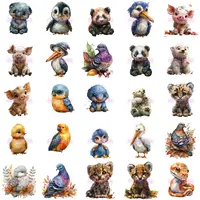 Little Animal Clipart Bundle grid view showing baby penguins, pandas, piglets, doves, a parrot, and a snake illustration. Isolated PNGs for classroom decor and printables.