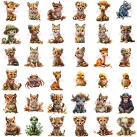 Safari Baby Animals Clipart grid view showing jungle and desert species like cheetahs, foxes, chameleons, and chimpanzee. Educational resources for classroom decor and printables.