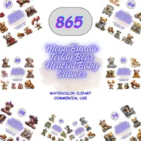 Mega Bundle Teddy Bear Neutral Baby Shower collection preview. Grid view showing hundreds of bears in red, blue, pink, gold, and purple themes. Perfect for large POD projects.