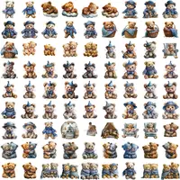 Teddy Bear Neutral Baby Shower Clipart grid view showing a large assortment of cute bears wearing blue hats, scarves, and sitting in chairs. Isolated PNGs for digital scrapbooking.