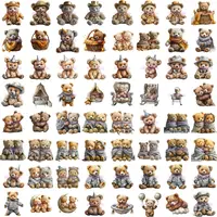 Teddy Bear Baby Shower Clipart grid view showing cute bears in gray, cream, and beige outfits, some wearing scarves or caps and sitting in cribs or with balloons. High-quality transparent PNGs.