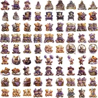 Teddy Bear Baby Shower Clipart collection preview showing adorable bears in purple and lilac sweaters, sitting on chairs and inside cradles. Perfect for planner stickers.