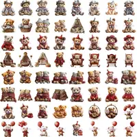 Teddy Bear Baby Shower Clipart grid view showing cute bears in red and neutral outfits, sitting in baskets and on rocking chairs. Variety of poses for digital scrapbooking.