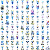 Full collection preview of blue watercolor cocktail clipart elements featuring martinis, highballs, and tiki drinks with lemons. Variety of styles perfect for sublimation projects.