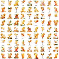 Collection preview of orange and brown-toned watercolor cocktail clipart for digital scrapbooking. Includes iced tea and fruity rum drinks. Isolated transparent PNGs for sublimation.