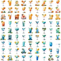 Grid view showing mixed orange and teal watercolor cocktail clipart. Full collection preview with fruit garnishes. Isolated high quality PNGs suitable for sublimation projects.