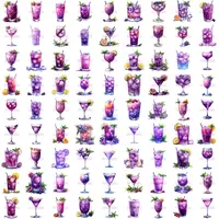 Watercolor cocktail clipart bundle grid view showing a variety of purple and violet drinks garnished with berries and mint. Perfect for planner stickers, digital scrapbooking, and sublimation.