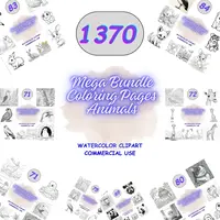 Mega bundle of 1370 animal coloring pages including pets, wildlife, and fantasy creatures. Massive JPG collection for commercial use, POD, and digital journaling.