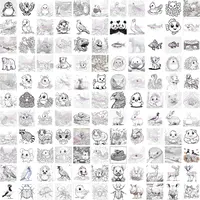 A large grid preview showing a variety of animal coloring pages including owls, birds, fish, and mammals. High-quality JPG illustrations for kids' activities and KDP books.