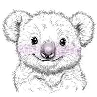 Cute koala bear face close up coloring page with detailed fur texture on white background. Australian animal sketch illustration for art prints.