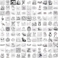 Comprehensive grid of animal coloring illustrations featuring rabbits, llamas, apes, and birds. High-quality backgrounds for educational worksheets and KDP.