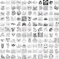 Grid view of animal coloring pages specifically highlighting turtles, unicorns, and birds. Versatile JPG backgrounds for scrapbooking and printable art.