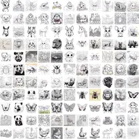 Collection sheet of animal coloring backgrounds featuring monkeys, buffalo, butterflies, and cheetahs. Diverse range of artistic styles for digital scrapbooking and education.