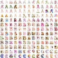 Alphabet Clipart Bundle preview showing a grid view of various watercolor letters A, B, and C decorated with animals and flowers. Assortment of pastel styles for digital scrapbooking.