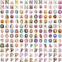 Full collection grid view of Watercolor Animal Alphabet Clipart letters N, O, P with narwhals, owls, octopuses, and pigs. Assortment of styles for low content publishing, educational resources, and printable stickers. Commercial use PNGs.