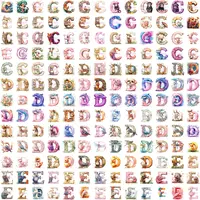 Full collection preview of watercolor alphabet letters C, D, and E clipart, each decorated with cute animals like dolphins, chicks, and deer. Perfect for educational resources and classroom decor.