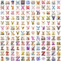 Full collection grid view of Watercolor Animal Alphabet Clipart letters W, X, Y, Z featuring wolf, walrus, fox, yak, zebra, and fish. Assortment of styles for classroom decor, educational materials, and sublimation. High-quality transparent PNGs.