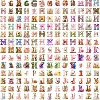 Assortment of watercolor alphabet initial letters G, H, I, and J, decorated with hippos, hedgehogs, iguanas, and jaguars. Full collection preview for digital planners and low content books.