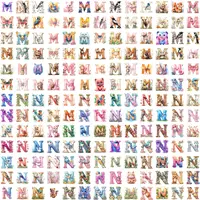 Grid view showing variety of watercolor alphabet letters M and N clipart, each featuring different animals such as monkeys and newts. High-quality isolated PNGs for sublimation and commercial use.
