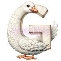 Watercolor white goose forming the letter G with vintage floral texture. Farm animal alphabet character for educational resources. Isolated PNG for sublimation.
