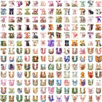 Full collection preview of the watercolor alphabet letters T, U, and V clipart, decorated with turtles, unique animals, and vivid flowers. Perfect for creating custom planner stickers and gifts.