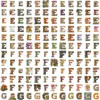 Watercolor Letters E F G alphabet clipart grid view showing the variety of decorative fantasy mushroom and oak tree wood styles. High quality transparent PNGs for sublimation and sticker making.