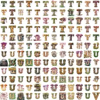 Collection preview grid showing variety of T and U letters from the Forest Mushroom Alphabet Clipart Bundle. Wood-style letters adorned with green moss, vines, and vibrant fungi. Commercial use PNGs.