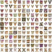 Grid view featuring V W X letters from the Woodland Mushroom Alphabet Clipart Set. Different watercolor styles of oak wood letters covered in diverse colorful fungi. Great for digital scrapbooking.