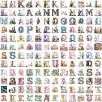 Grid view showing letters I through U from the Watercolor Easter Alphabet Clipart Bundle featuring gnomes, golden retriever puppies, and Easter eggs. Variety of poses for digital products.