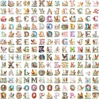 Grid view showing letters X through P from the Watercolor Easter Alphabet Clipart Bundle, featuring chickens, hens, chicks, and Easter eggs in diverse arrangements. Assortment of styles for digital products.