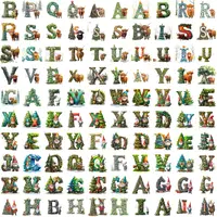 Watercolor Christmas Alphabet Mega Bundle grid view showing letters A-Z decorated with Highland Cows and festive winter elements. Full collection preview perfect for classroom decor and printable activity books.