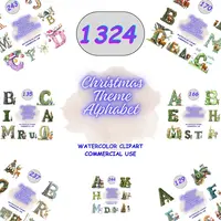 1324 Christmas Theme Alphabet Clipart Mega Bundle. Watercolor letters featuring reindeer, gnomes, highland cows and Santa. High resolution PNGs for personalized holiday POD.
