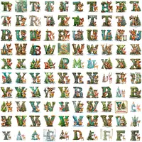 Watercolor Cute Reindeer Christmas Alphabet Clipart grid view showcasing festive letters in greenery and cute fawn poses. High-quality transparent PNGs for sublimation.