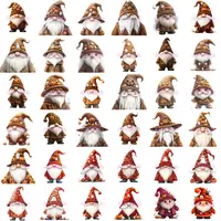 Halloween Theme Gnome Clipart Mega Bundle grid view showing variety of brown and deep red tones. Full collection preview featuring cute witch hats and pumpkins. Perfect for sublimation and low content books.