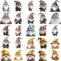Collection of 25 watercolor Halloween gnome clipart elements in orange, gray, and blue. Gnomes feature knit hats with pumpkin patterns and spooky details. Full collection preview for digital scrapbooking.