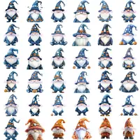 Halloween Theme Gnome Clipart Mega Bundle grid view showing variety of poses and deep blue color schemes. Cute characters with pumpkin and ghost hats. Perfect for stickers, scrapbooking and planner layouts.
