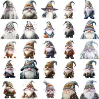 Halloween Theme Gnome Clipart Mega Bundle grid view showing diverse designs in cool grey and deep blue tones. Cute seasonal characters with pumpkin hats. Perfect for digital scrapbooking and planner layouts.